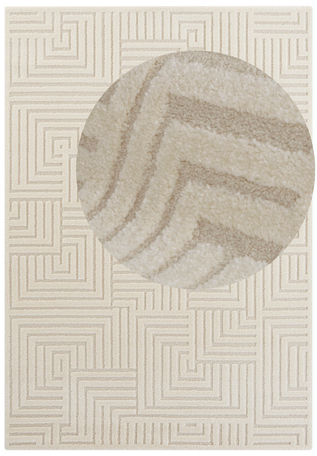 Bild von Elle Decoration Manipu Flauschiger Kurzflor Teppich Moderner Wohnzimmerteppich – Hoch Tief Effekt Weich Labyrinth Muster-für Wohnzimmer Schlafzimmer Küche oder Esszimmer Creme, 120x170cm, 120x170 cm