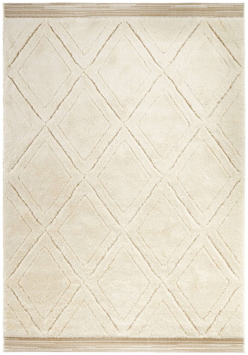 Bild von Mint Rugs Colin Teppich Hochflor Wohnzimmer-Teppich Weich Flauschig Langflor Shaggy Flokati Skandi Rauten Muster für Küche Flur oder Schlafzimmer Hoch-Tief Struktur Beige 80x150 cm