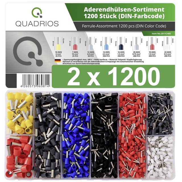 Bild von Quadrios 22C470 Aderendhülsen-Sortiment 0.5 mm², 0.75 mm², 1 mm², 1.5 mm², 2.5 mm², 4 mm², 6 mm², 10 mm² Teilisoliert W