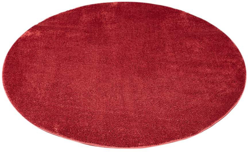 Bild von carpet city Teppich Hochflor Wohnzimmer - Super Soft - 160 cm Rund - Rot, Einfarbig - Micro-Polyester Teppiche Schlafzimmer - Langflor Wohnzimmerteppiche Modern