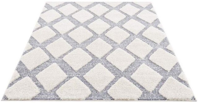 Bild von carpet city Teppich Hochflor Wohnzimmer - 140x200 cm - Scandi, Landhaus-Stil Creme Grau - Cut-Loop, Hochtief, 3D-Effekt - Shaggy Teppiche Flauschig-Weich Schlafzimmer Langflor