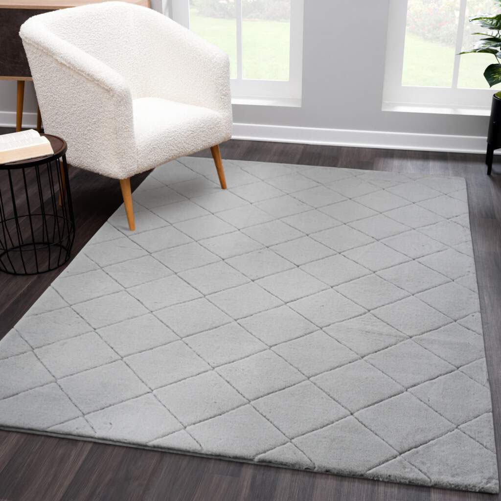 Bild von carpet city Teppich Hochflor Wattiert Einfarbig - Grau 200x290 cm Rechteckig - Weicher Wohnzimmerteppich - 3D-Optik, Hoch-Tief-Effekt - Moderne Teppiche Schlafzimmer