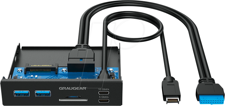Bild von GRAUGEAR 6-Schnittstellen USB-C [20 Gbit/s] Frontpanel in 3,5 Zoll mit 1x USB 3.2 Gen2x2 Type-C 20 Gbps & 2X USB-A, SD & microSD Kartenleser, Metall-PC-Frontblende, Schnelle Datenübertragung