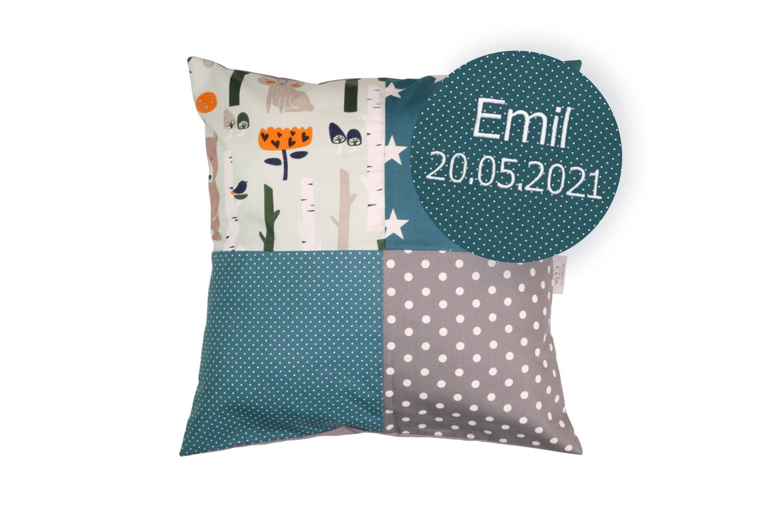Bild von ULLENBOOMÂ® Kissenbezug 40x40 cm personalisiert - Waldtiere Petrol - Weicher Stoff 100% Baumwolle - Kopfkissenbezug, KissenhÃ¼lle fÃ¼r Babys