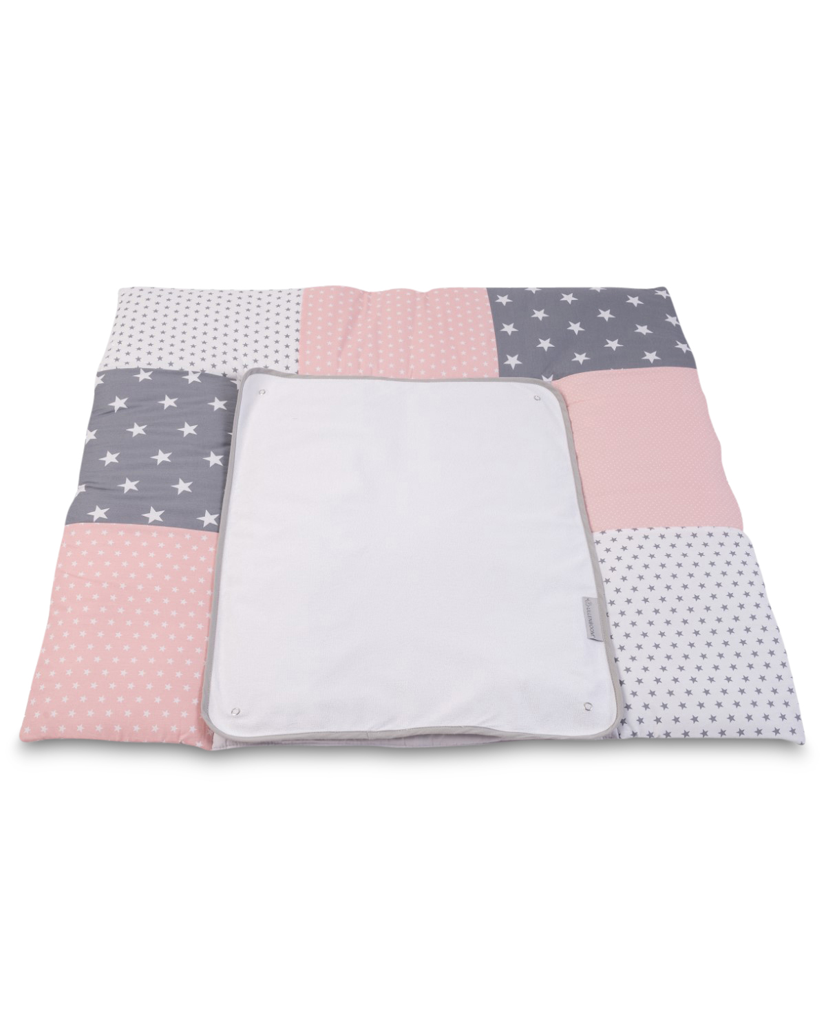 Bild von ULLENBOOMÂ® Wickelauflage 75x85 mit Wechselmatte aus Stoff - Rosa Grau - Waschbar - AuÃenstoff aus 100% Baumwolle - Wickelunterlage Wickeltisch - Auch fÃ¼r Unterwegs
