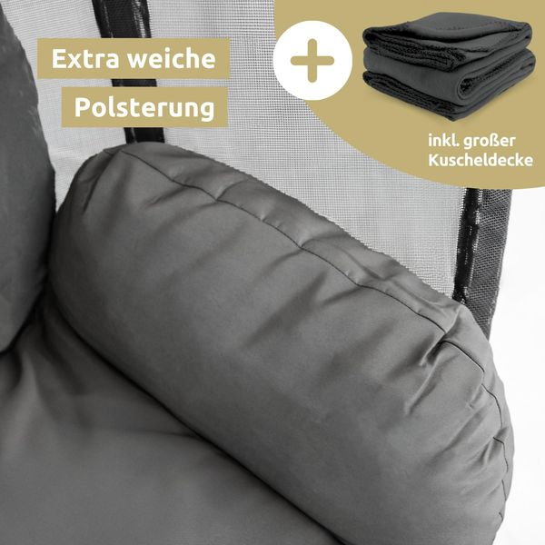 Bild von deluxe4home® Hängesessel mit Gestell Hellgrau I Hängekorb mit Kissen & Kuscheldecke I Hängeschaukel Sessel Indoor & Outdoor I Terrassenschaukel