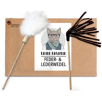 Bild von Kater Kasimir Federwedel und Lederwedel. Mit echten Naturfedern und echtem Rindsleder