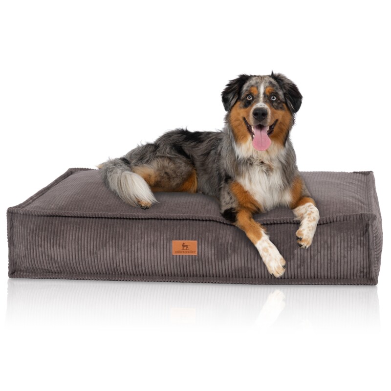 Bild von Knuffelwuff Hundekissen Lesedi aus Cord mit Handwebcharakter braun/ grau XXL