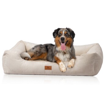 Bild von Knuffelwuff Hundebett aus Cord mit Handwebcharakter Olivia beige XXL