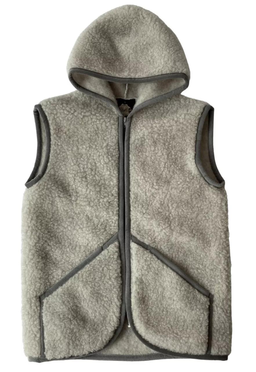 Bild von Unisex Wollweste Tafara aus Merinowolle kuschelig & weich mit Reißverschluss und Kapuze Größe XL, Farbe Graphit