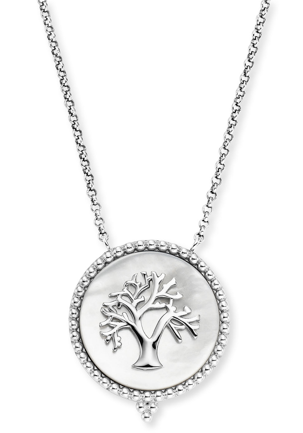 Bild von Engelsrufer Damen Halskette aus Sterling Silber in Silber mit Lebensbaum Medallion auf weissem Perlmutt, Karabinerverschluss, nickelfrei, Größe: 42+4+4 cm, ERN-LILTREE-PE