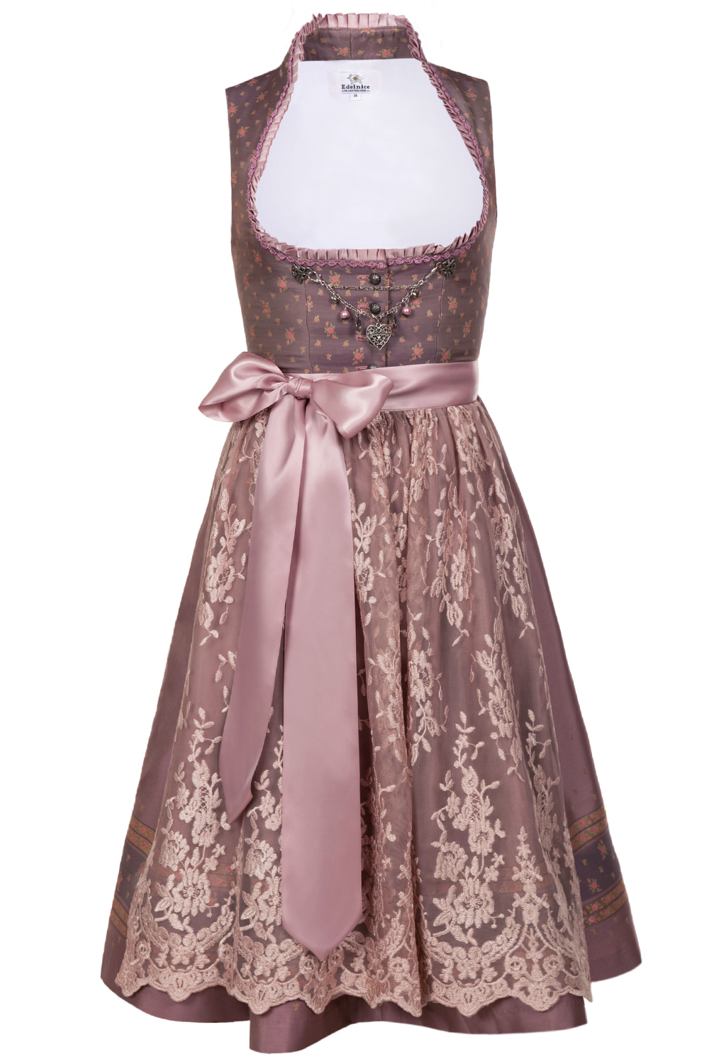 Bild von Edelnice Trachtenmode Stehkragen Midi Dirndl mit Knopfleiste hochgeschlossen Madeleine inkl. Spitzen Dirndlschürze Gr. 34-54 (as3, Numeric, Numeric_52, Plus, Regular, 52)