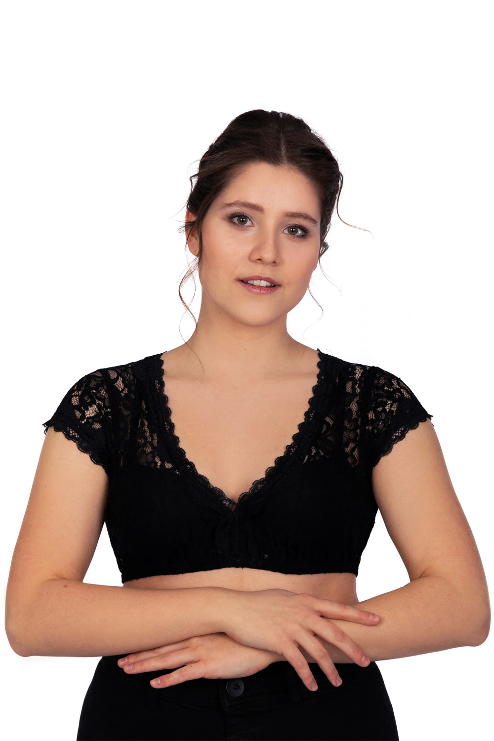 Bild von Edelnice Trachtenmode Dirndlbluse Leonie schwarz aus Spitze Gr. 32-56