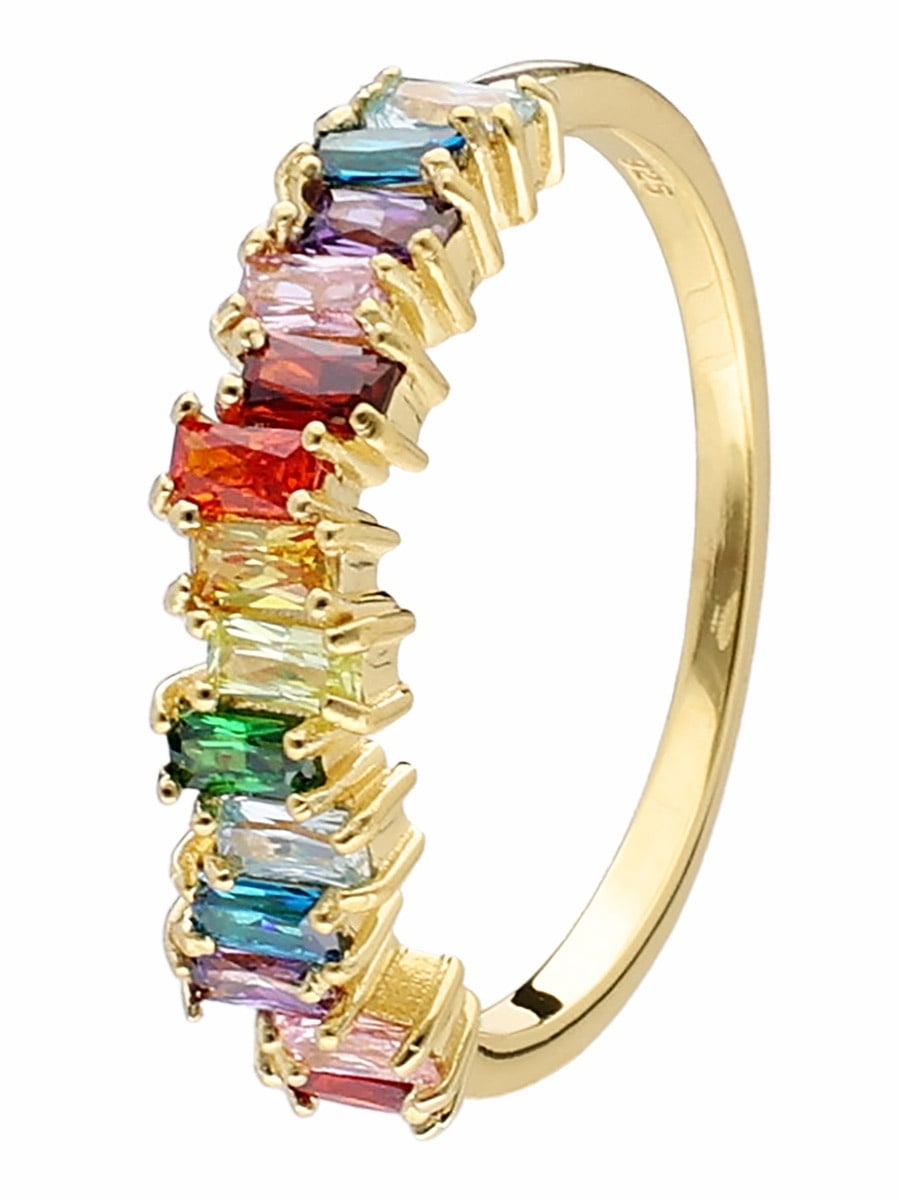Bild von trendor 41706 Damenring 925 Silber Goldplattiert Bunte Zirkonias