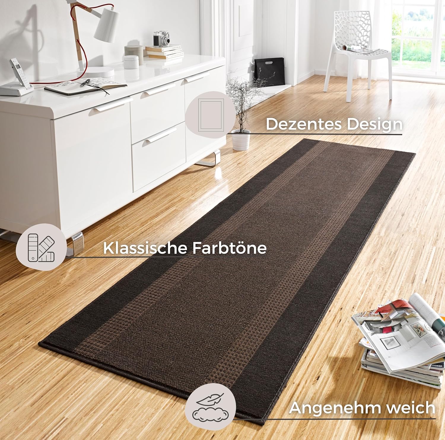 Bild von Hanse Home Teppich Läufer Band 80x400cm – Teppichläufer Weicher Kurzflor Teppich Modernes Design Läufer für Flur, Schlafzimmer, Kinderzimmer, Badezimmer, Wohnzimmer, Küche Dekoläufer – Schwarz