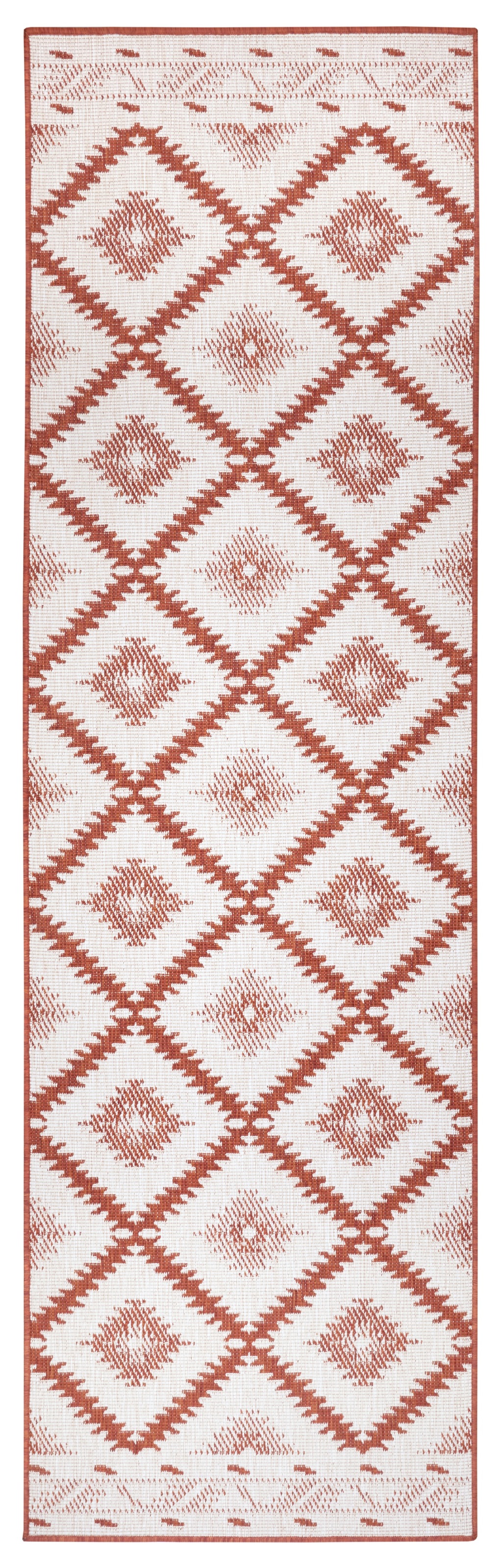 Bild von NORTHRUGS In- und Outdoor Teppich Malibu 80x350cm - Wendeteppich Wetterfest Modern Geometrisches Muster Läufer für Balkon Terrasse Garten Wintergarten Wohnzimmerteppich Wasserfest in Cayenne