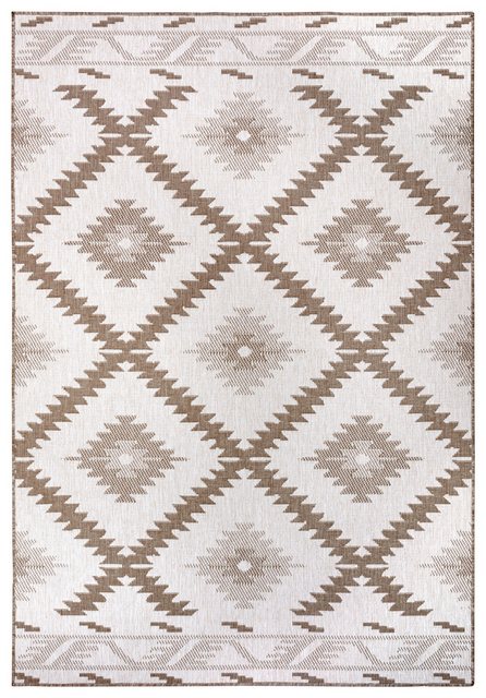 Bild von NORTHRUGS In- und Outdoor Teppich Malibu 200x290cm - Wendeteppich Wetterfest Modern Geometrisches Muster Läufer für Balkon Terrasse Garten Wintergarten Wohnzimmerteppich Wasserfest in Linen