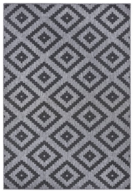 Bild von NORTHRUGS In- und Outdoor Teppich Malta 200x290cm - Wendeteppich Wetterfest Modernes Geometrisches Muster Teppich für Balkon Terrasse Garten Wintergarten Wohnzimmerteppich Wasserfest in Night Silver