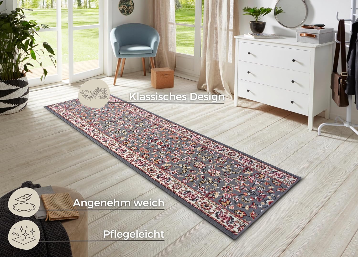 Bild von Hanse Home Teppich Läufer Vintage 80x500cm – Teppichläufer Weicher Kurzflor Teppich Retro Vintage Design Läufer für Flur, Schlafzimmer, Kinderzimmer, Badezimmer, Wohnzimmer, Küche Dekoläufer – Grün