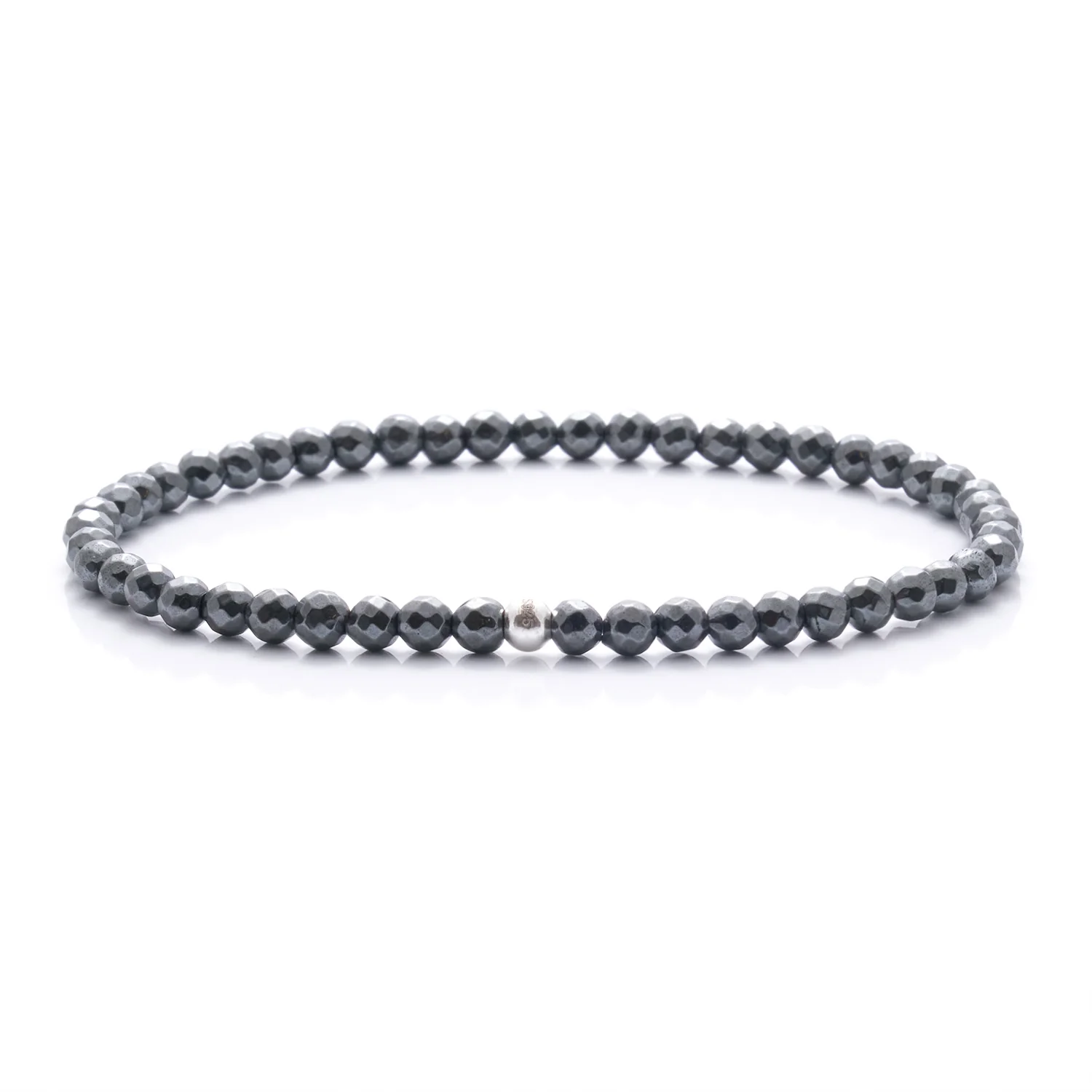 Bild von Bergerlin - Hämatit (künstliches Produkt) Perlen Armband mit Silberperle - Edelstein Heilstein Naturschmuck