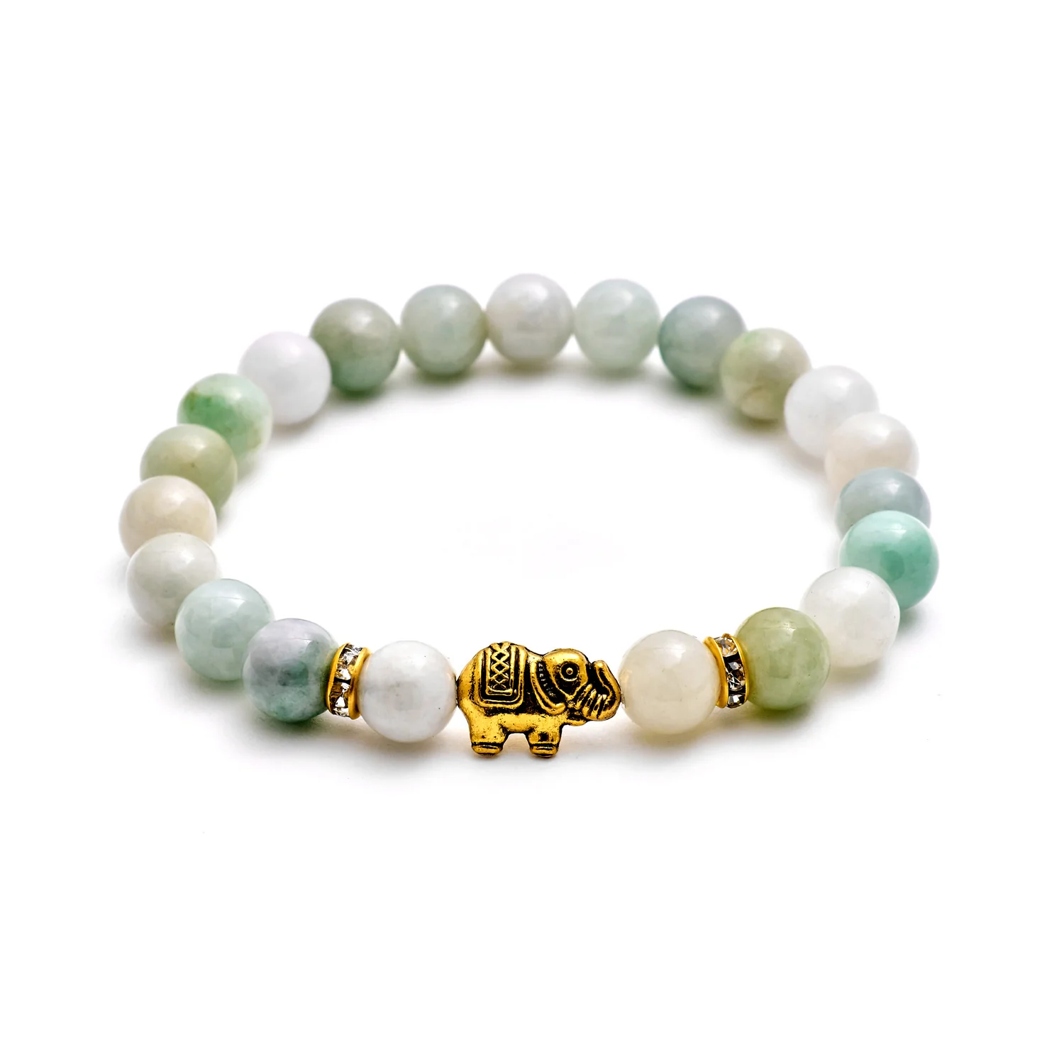 Bild von Bergerlin - Jade Naturstein Elefanten Perlen Armband - Edelstein Heilstein Naturschmuck