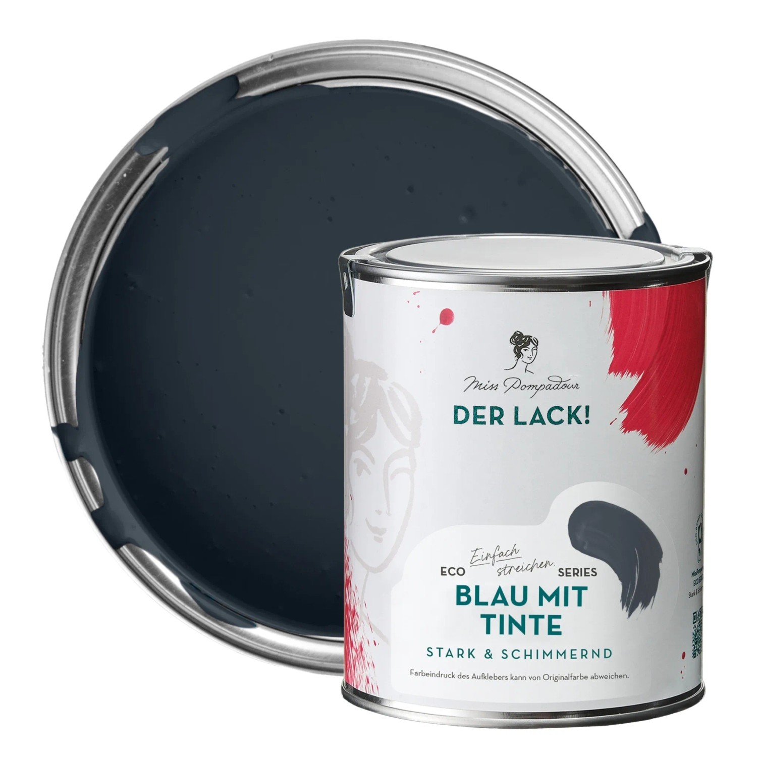 Bild von MissPompadour Holzlack Blau mit Tinte - seidenmatte Holzfarbe Innen & Außen 1L, hochdeckender Lack ohne Schleifen - für Holz, Metall, Kunststoff