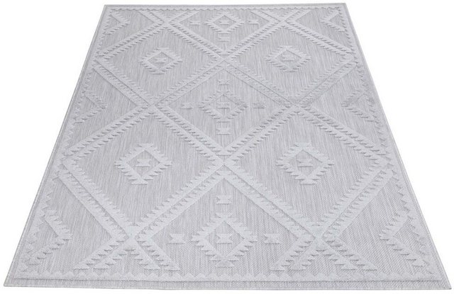 Bild von In-& Outdoor Teppich - Quadratisch 200x200 cm - für Innen-& Außenbereich - Wetterfest Balkon-Teppich, Terrasse, Flur, Küche - Wohnzimmer-Teppiche - Hochtief/ 3D-Effekt - Rauten-Muster in Grau