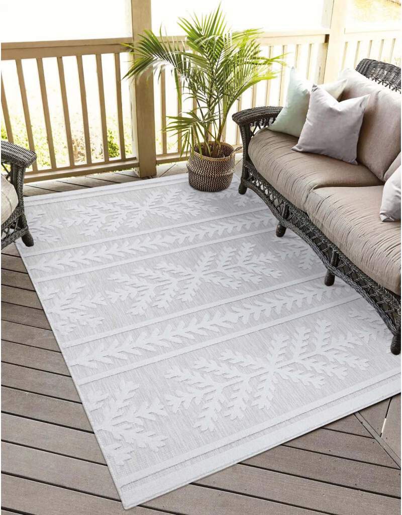 Bild von carpet city In-& Outdoor Teppich - 120x170 cm - für Innen-& Außenbereich - Wetterfest Balkon-Teppich, Terrasse, Flur, Küche - Wohnzimmer-Teppiche - Hochtief/ 3D-Effekt - Ethno-Optik in Grau
