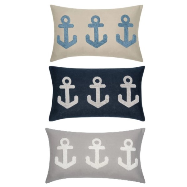 Bild von PAD Maritime Kissenhülle "drei Anker" 30x50cm in drei Ausführungen "Kissen beige - Anker blau"