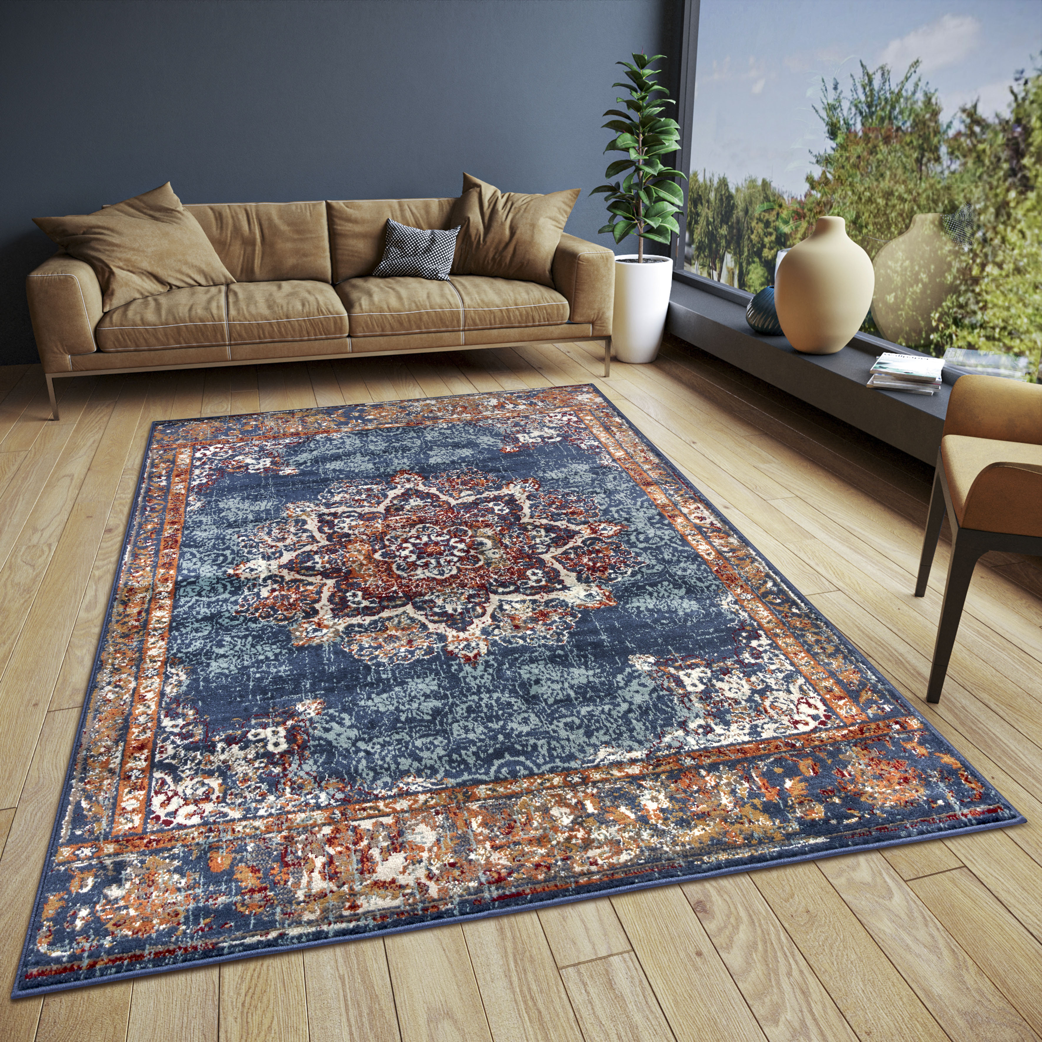 Bild von Hanse Home Maderno Orientalischer Teppich – Läufer Orientalisch klassisch dicht gewebt mit Ornamenten Vintage-Look Weicher Kurzflor für Schlafzimmer, Esszimmer, Wohnzimmer, Flur – Blau, 160x235cm