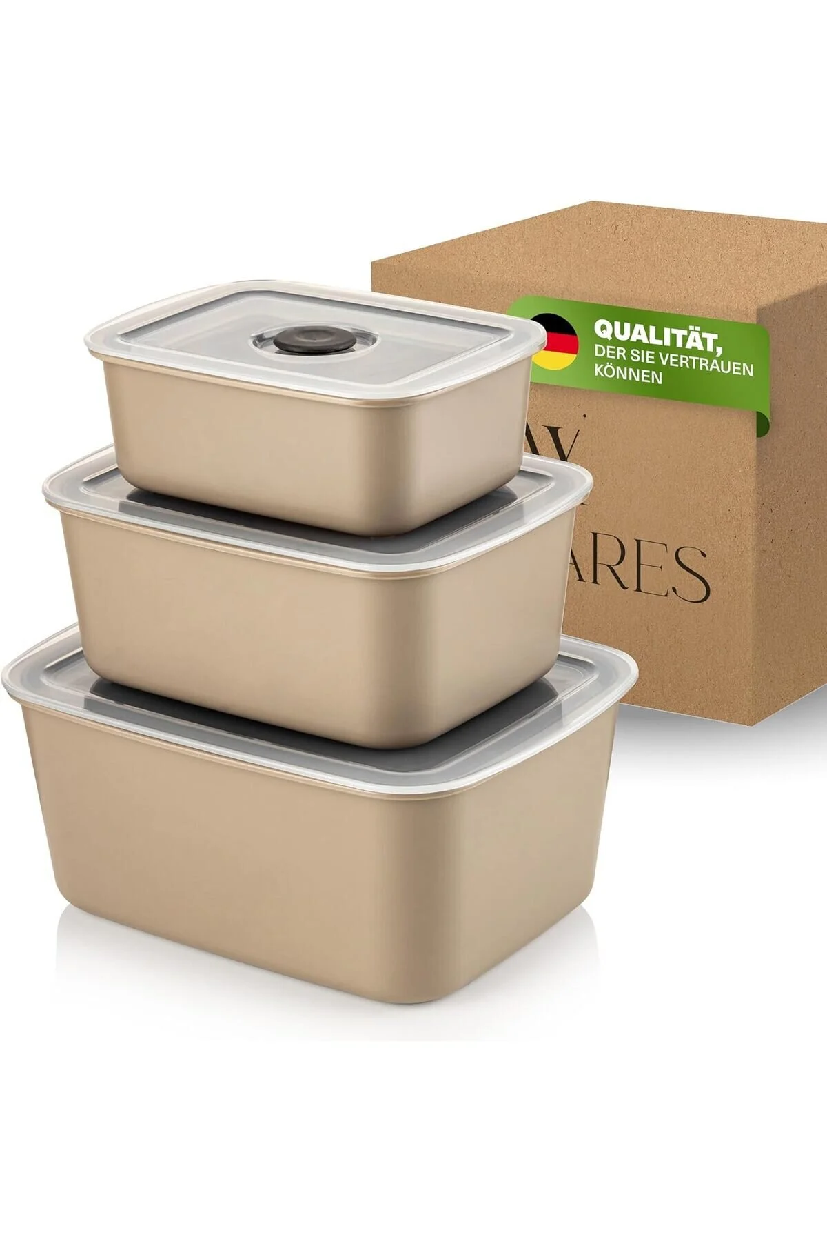 Bild von Viwares Vakuumdosen 3er Set Beige Luftdicht, Frischhaltend & Stapelbar - One Size