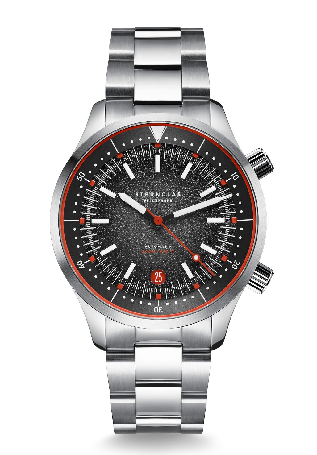Bild von Sternglas S02-ME03-SET Herren-Taucheruhr Automatik Merion Schwarz/Rot 2 Bänder