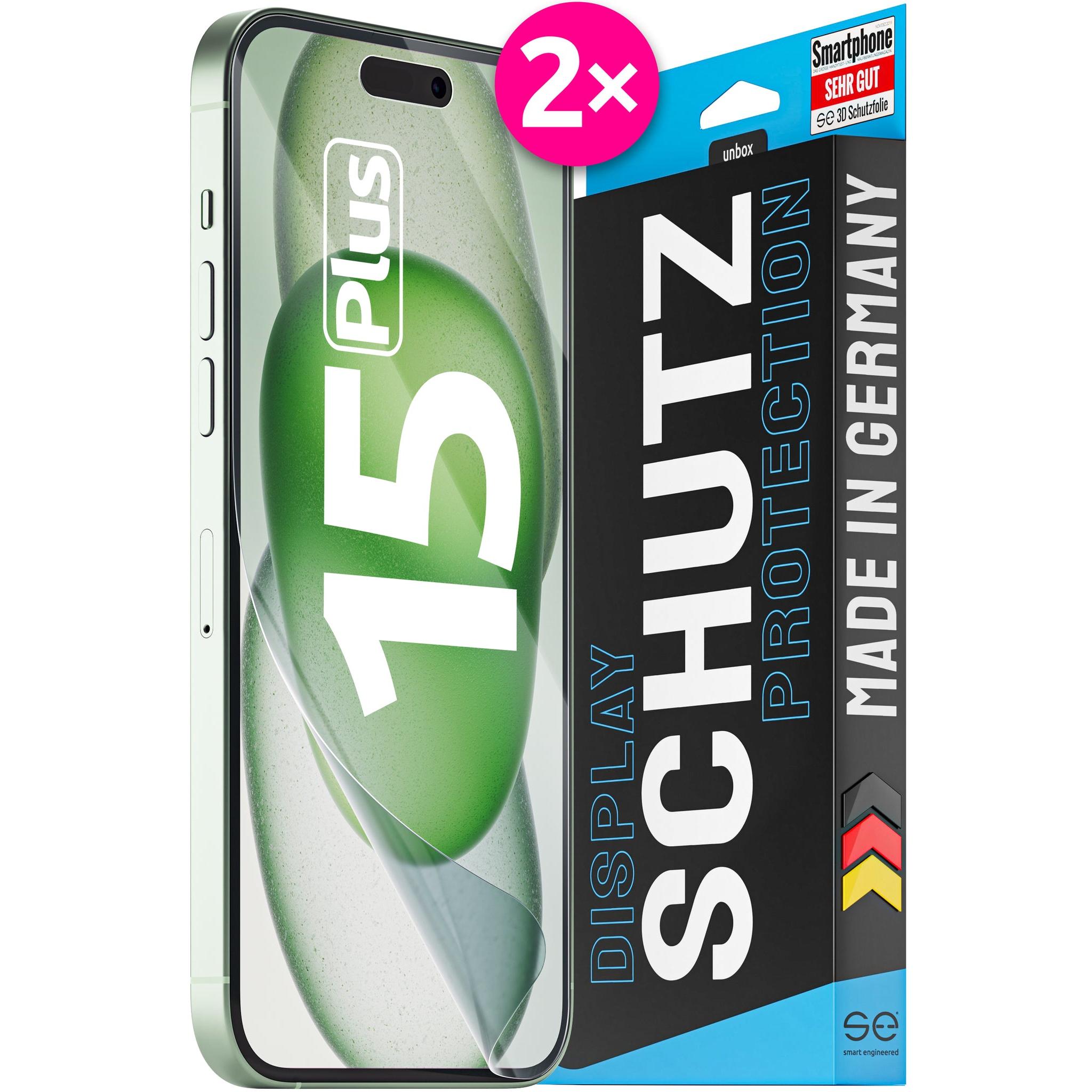 Bild von Smart Engineered se 3D Schutzfolie Apple iPhone 15 Pro Plus (2 Stück) (2 Stück, Apple iPhone 15 Plus), Smartphone Schutzfolie, Transparent