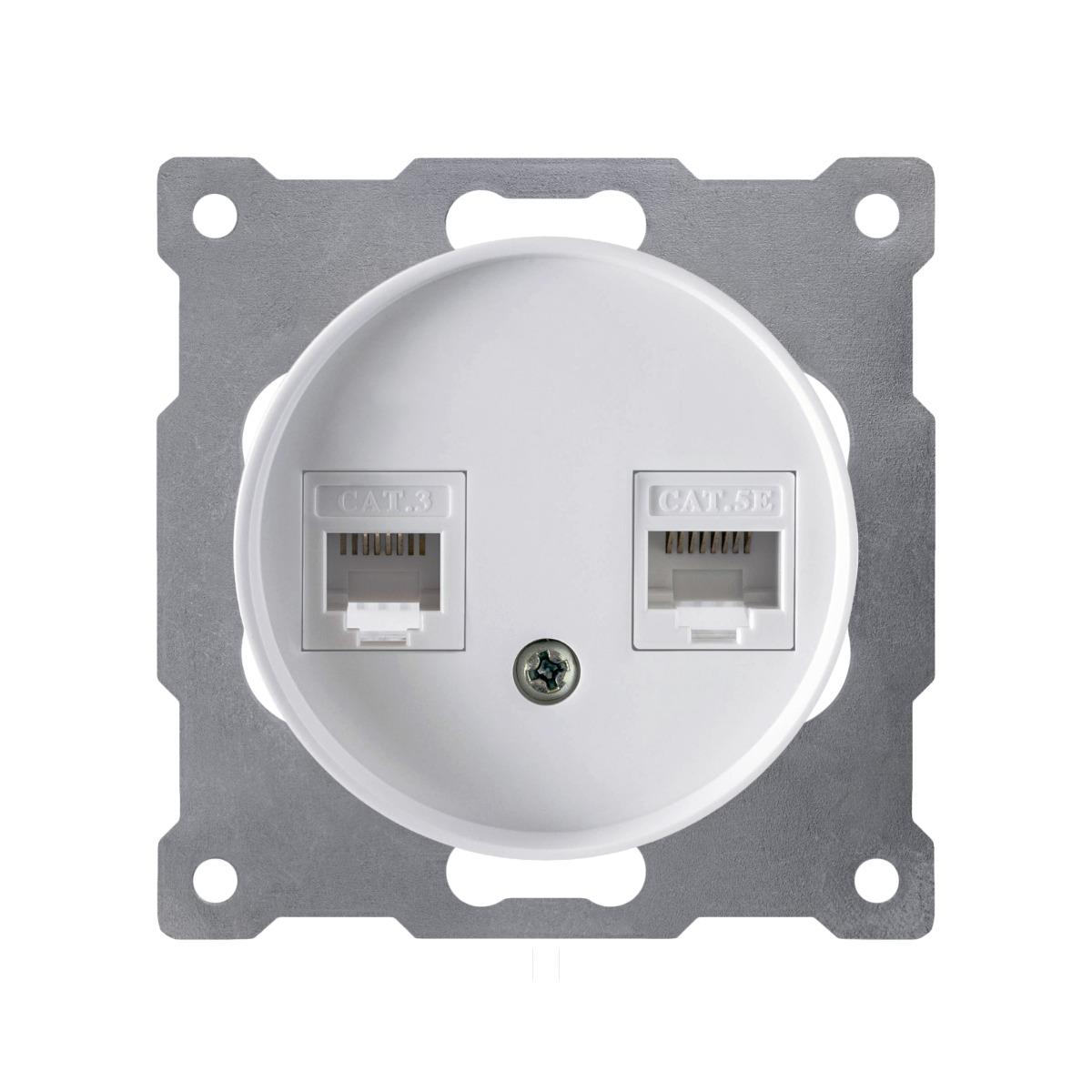 Bild von OneKeyElectro Datendose, Kombi-Daten-Anschlussdose, 2er, 2-fach, Netzwerkdose 2xRJ45, CAT5e LAN 100 MHz, Unterputz, Schutzart IP20, ohne Rahmen, für Netzwerkkabel