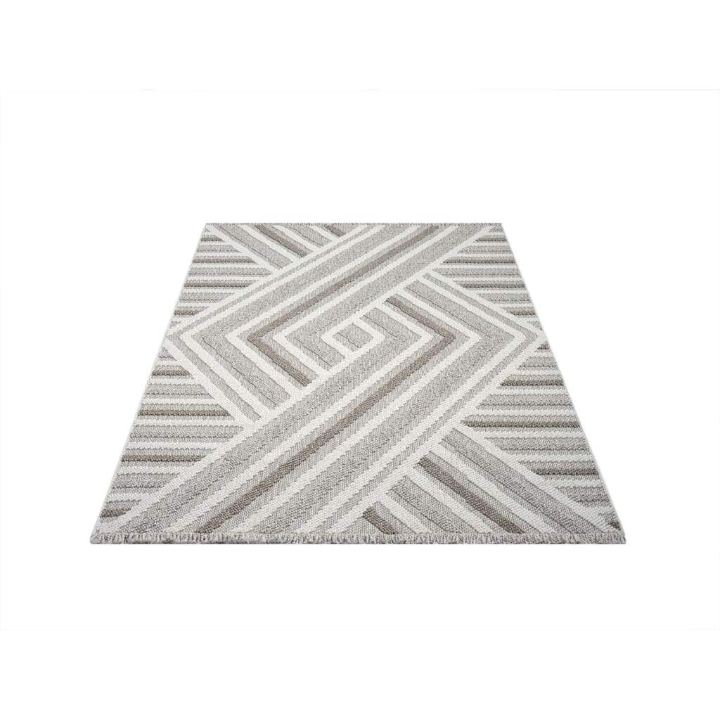 Bild von carpet city Teppich Kurzflor Wohnzimmer - Grau, Beige - 200x290 cm - Teppiche Fransen Boho-Style - Geo-Muster - Schlafzimmer, Esszimmer