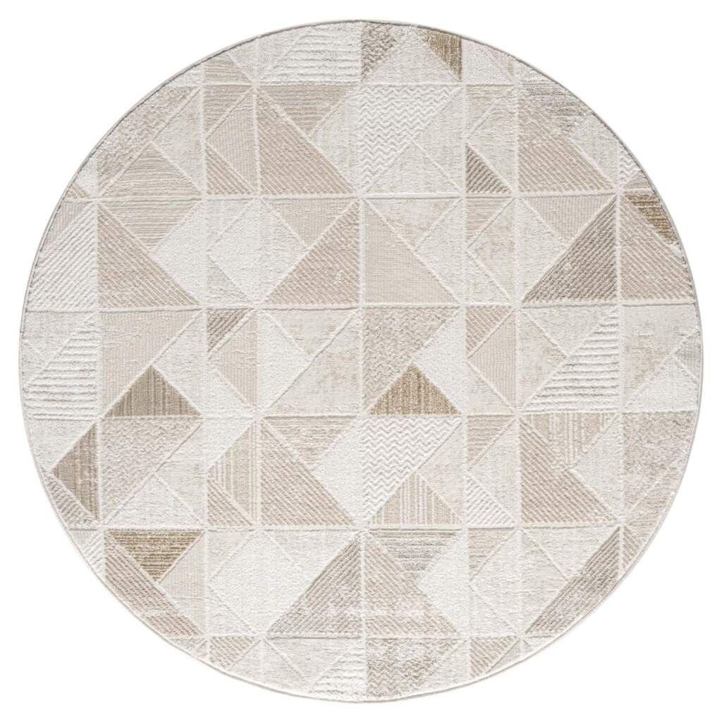 Bild von carpet city Teppich Wohnzimmer - Creme - 200 cm Rund - Klassisch Modern - Geometrisches Muster - Teppiche Kurzflor Schlafzimmer, Esszimmer