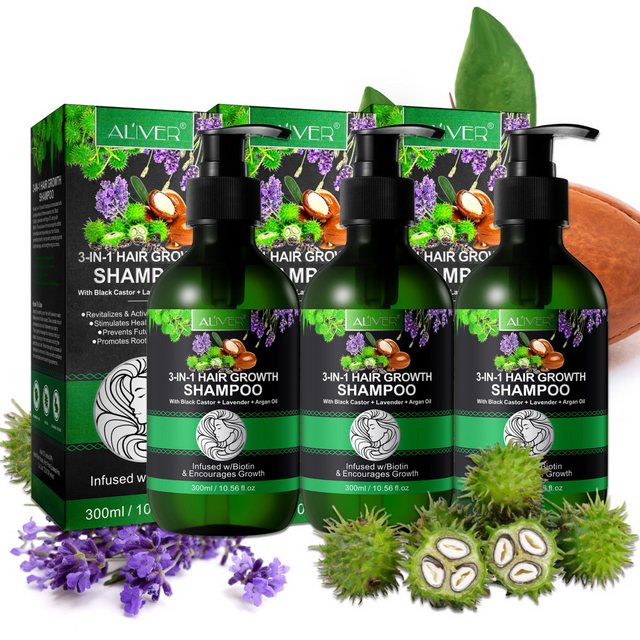 Bild von ALIVER Haarshampoo Kopfhaut Pflege Haarwachstum mit Rizinusöl Lavendelöl Arganöl Vegan, 3-tlg., Vegan, Shampoo, Pflegend