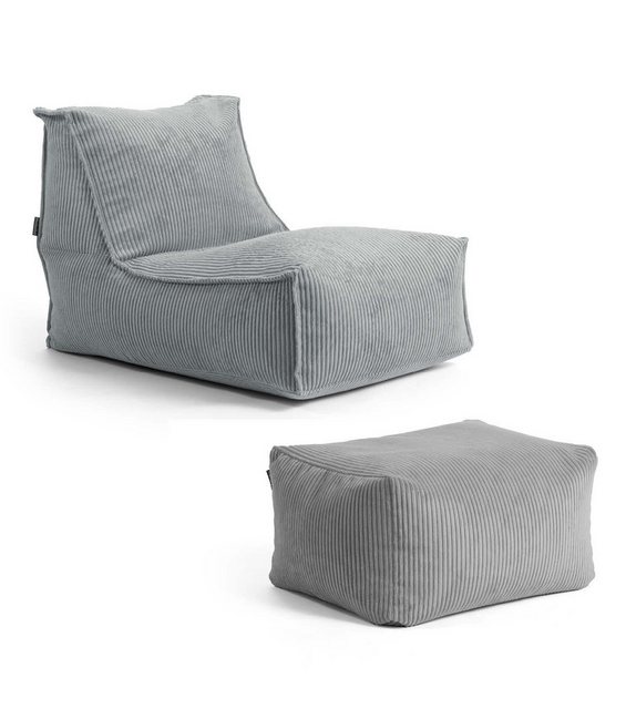 Bild von mokebo Sitzsack Der Gelassene (aus Cordstoff), mit Hocker, gemütliche Indoor Bean Bag & Relaxliege in Grau