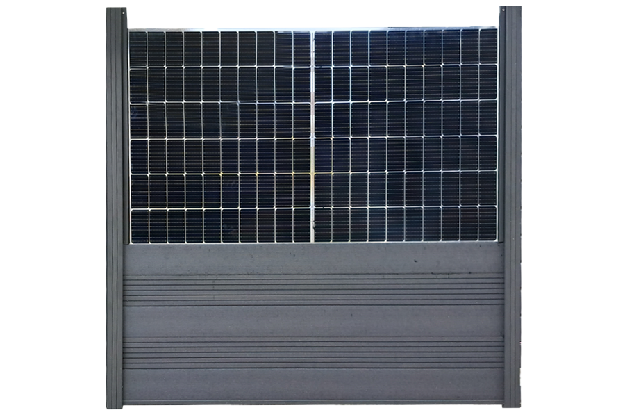 Bild von Komplettset Solarzaun / waagerecht / WPC Lamellen anthrazit / Pfosten anthrazit / zum Verdübeln - 2 Elemente = 3,70 m
