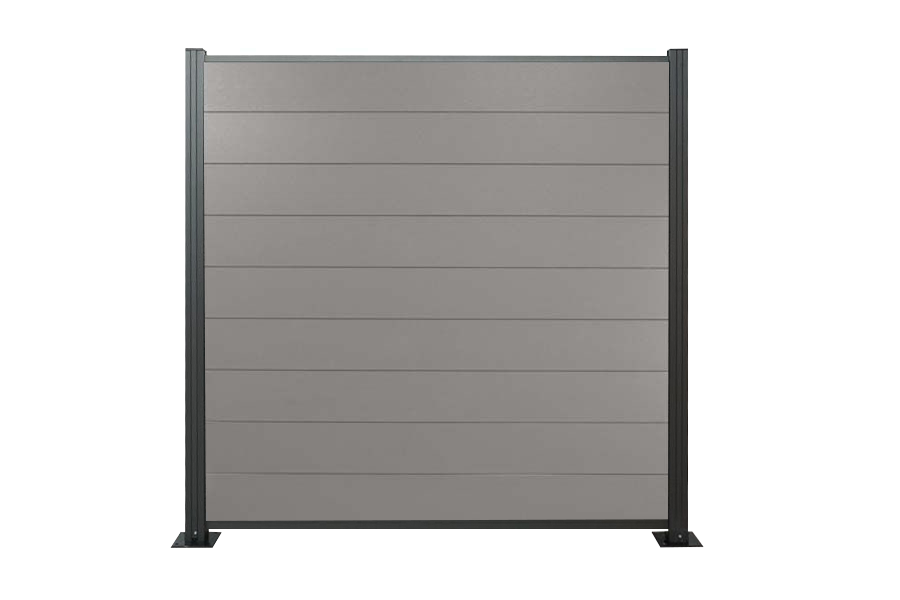 Bild von XXL Komplettset WPC Zaun 20 (S) x 1800 (B) x 1850 (H) mm in grau (Serie WoodoNorderney ohne Pfosten) - Start und Abschlussprofil silber eloxiert