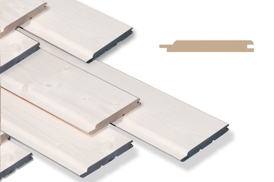 Bild von Fassadenverkleidung aus Fichte/ Tanne - Massivholz, 14 x 121 mm, Rundprofil, weiß grundiert, A-Sortierung (PE = 6 Stk.) - Länge: 5,10 m