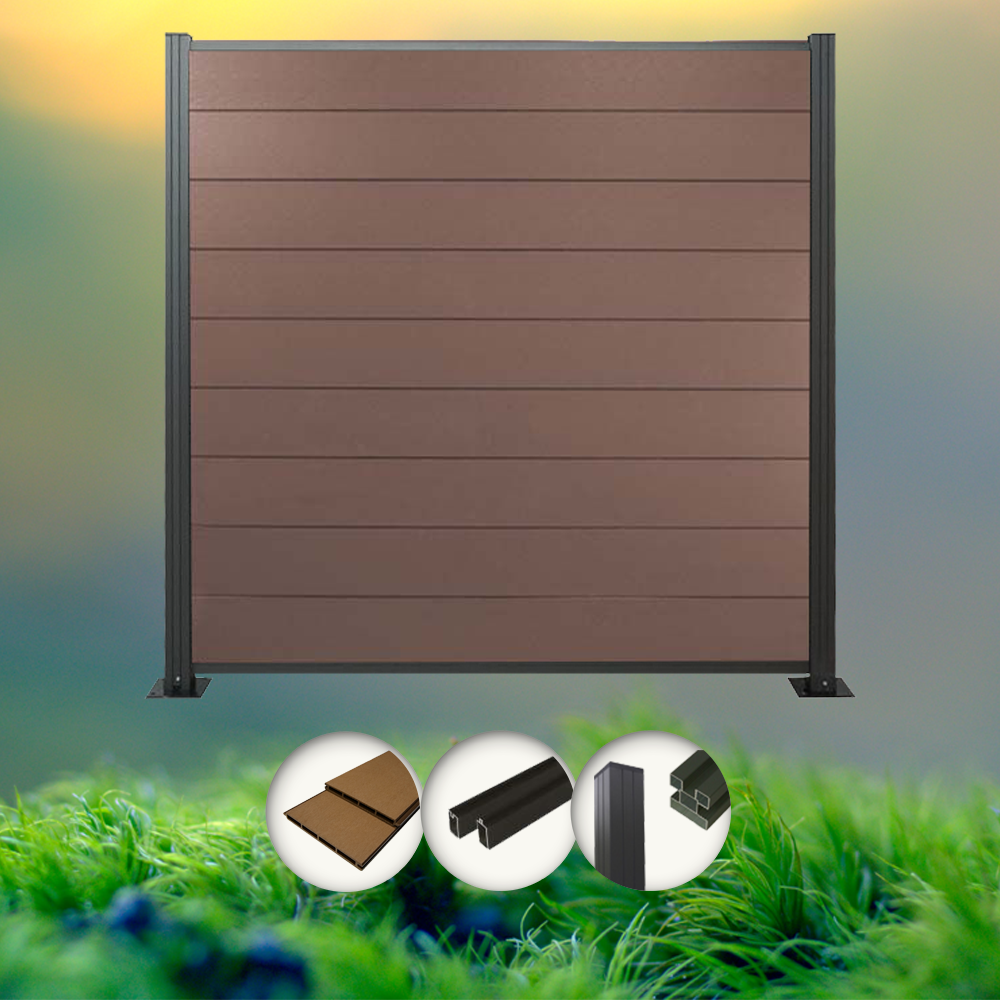 Bild von Woodstore24 Zaun WPC Sichtschutz Zaun braun 185 x 180 cm inkl. Pfosten anthrazit