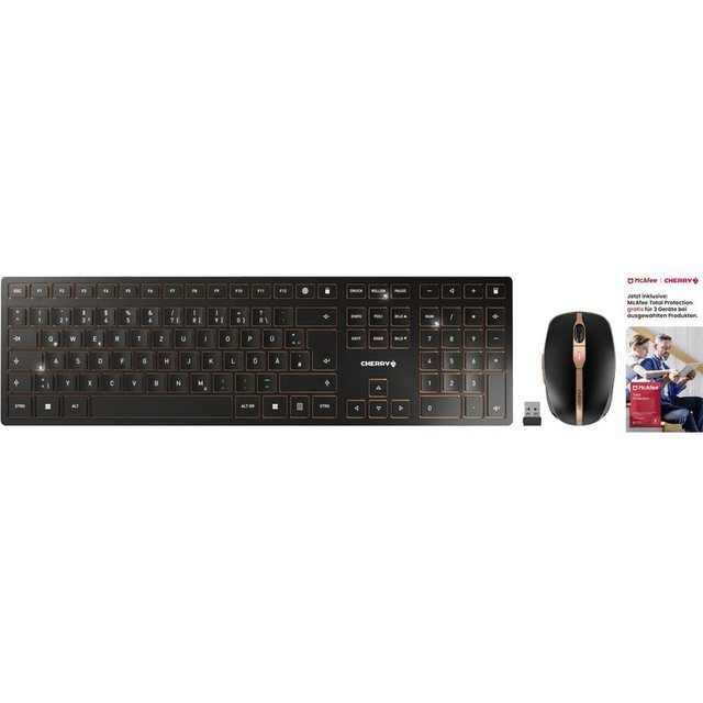 Bild von CHERRY DW 9100 Slim + McAfee 1Y 3 User (DE, Kabellos), Tastatur, Bronze, Schwarz