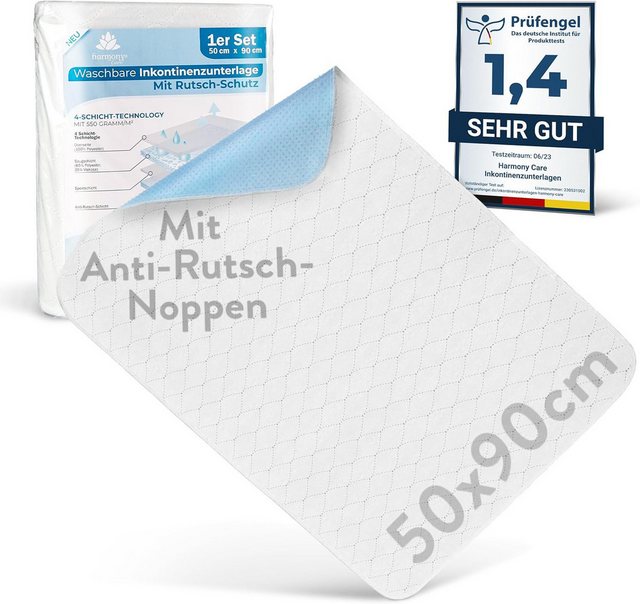 Bild von Inkontinenzauflage Inkontinenzunterlage waschbar mit ANTI-RUTSCH NOPPEN Harmony Care, saugstarke Nässeschutzauflage atmungsaktive Inkontinenz Bettunterlage