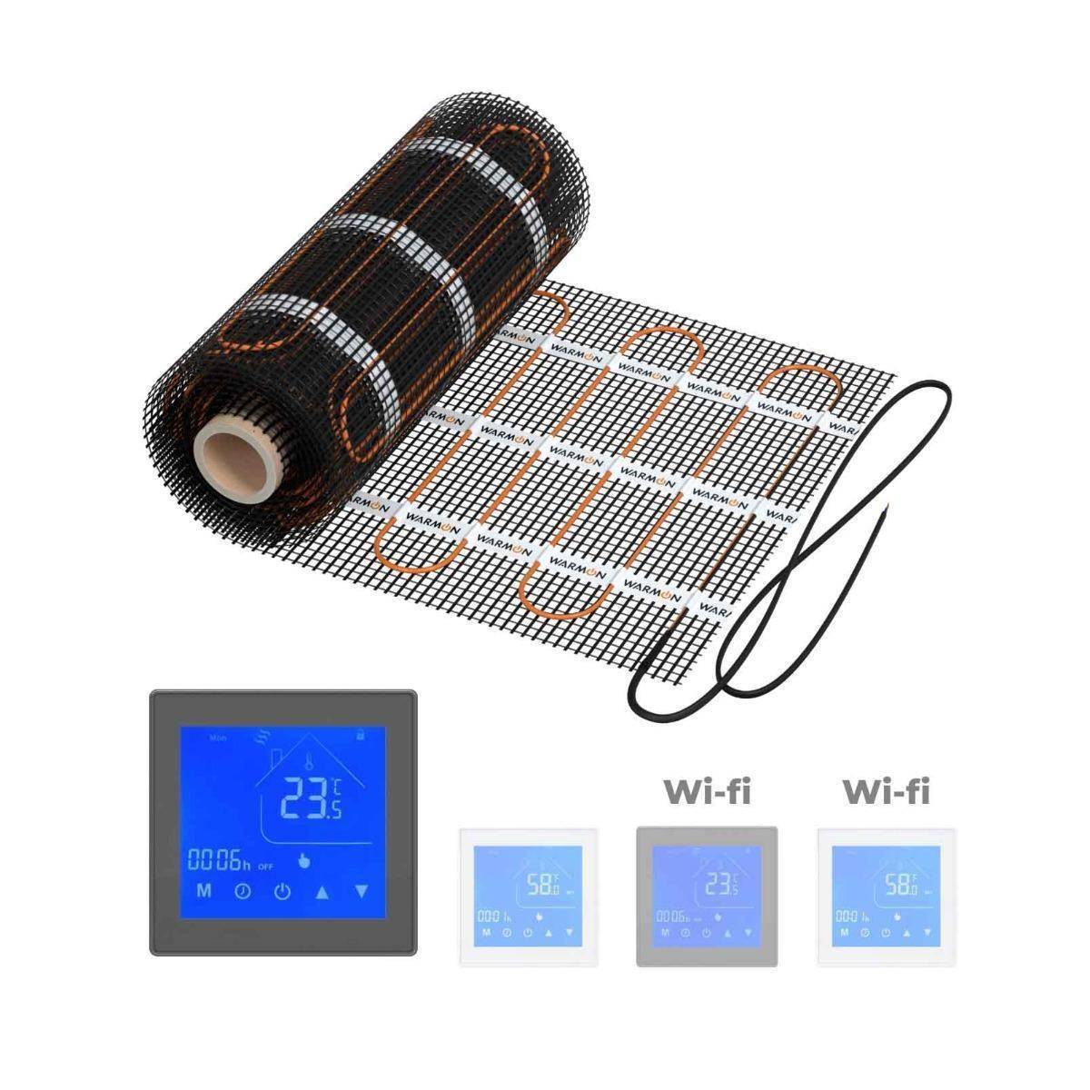 Bild von Elektrische Fußbodenheizung: Zweiader-Heizmatte WARMON CLASSIC LIGHT 100 W/m² mit Thermostat MCS 450 Touch schwarz - 2 m²