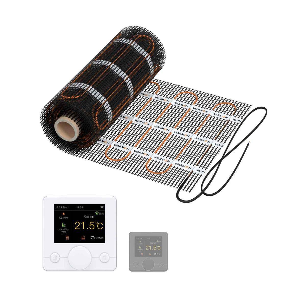 Bild von Elektrische Fußbodenheizung: Zweiader-Heizmatte WARMON CLASSIC LIGHT 100 W/m² mit Smart Thermostat R7C-716 Smart WiFi Farb-LCD weiß - 3 m²