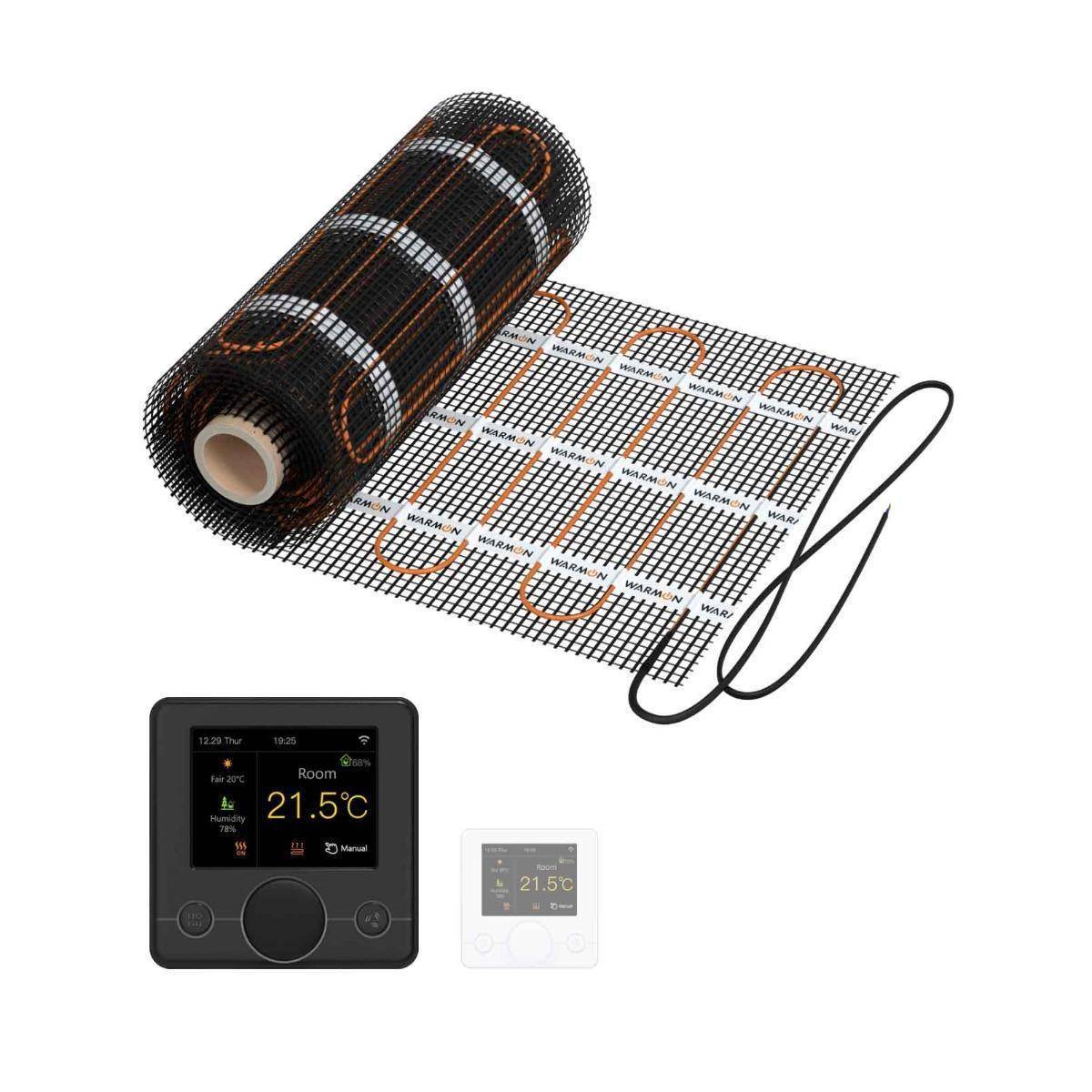 Bild von Elektrische Fußbodenheizung: Zweiader-Heizmatte WARMON CLASSIC LIGHT 100 W/m² mit Smart Thermostat R7C-716 Smart WiFi Farb-LCD schwarz - 2 m²