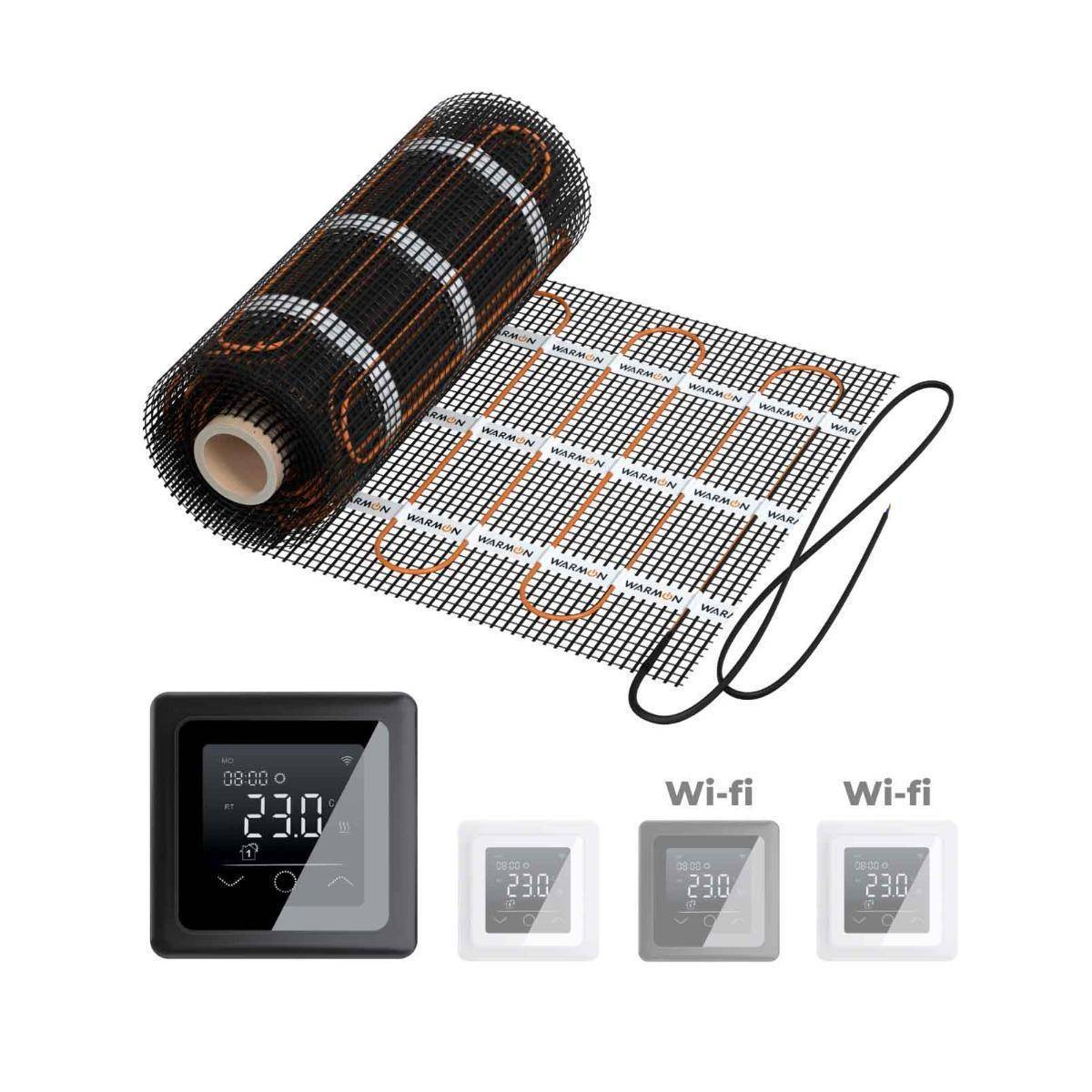 Bild von Elektrische Fußbodenheizung: Zweiader-Heizmatte WARMON CLASSIC LIGHT 100 W/m² mit Thermostat TP 750 Touch schwarz - 10 m²