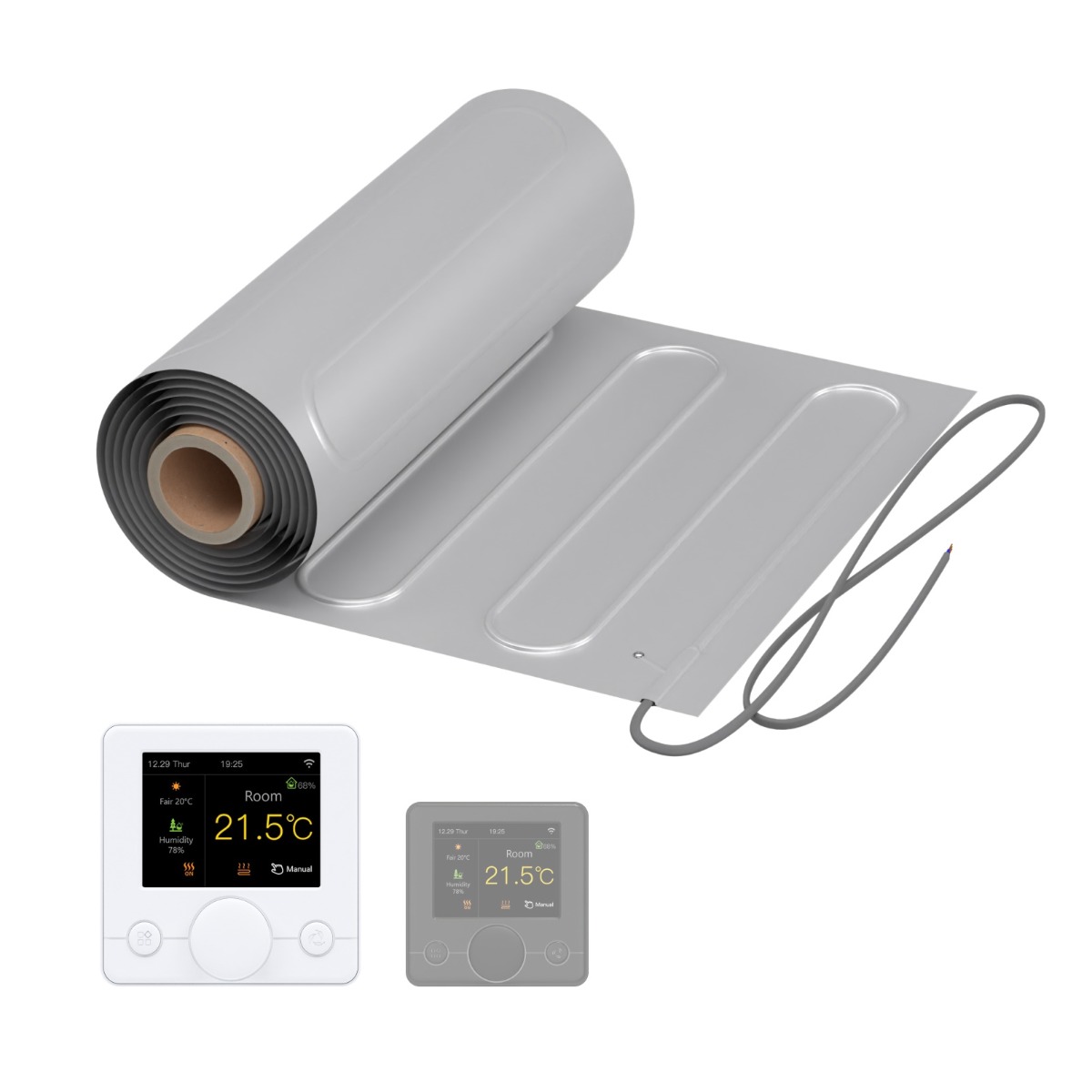 Bild von Elektrische Fußbodenheizung: Zweiader-Heizmatte mit Aluminiumfolie WARMON ALU 150 W/m² mit Smart Thermostat R7C-716 Smart WiFi Farb-LCD