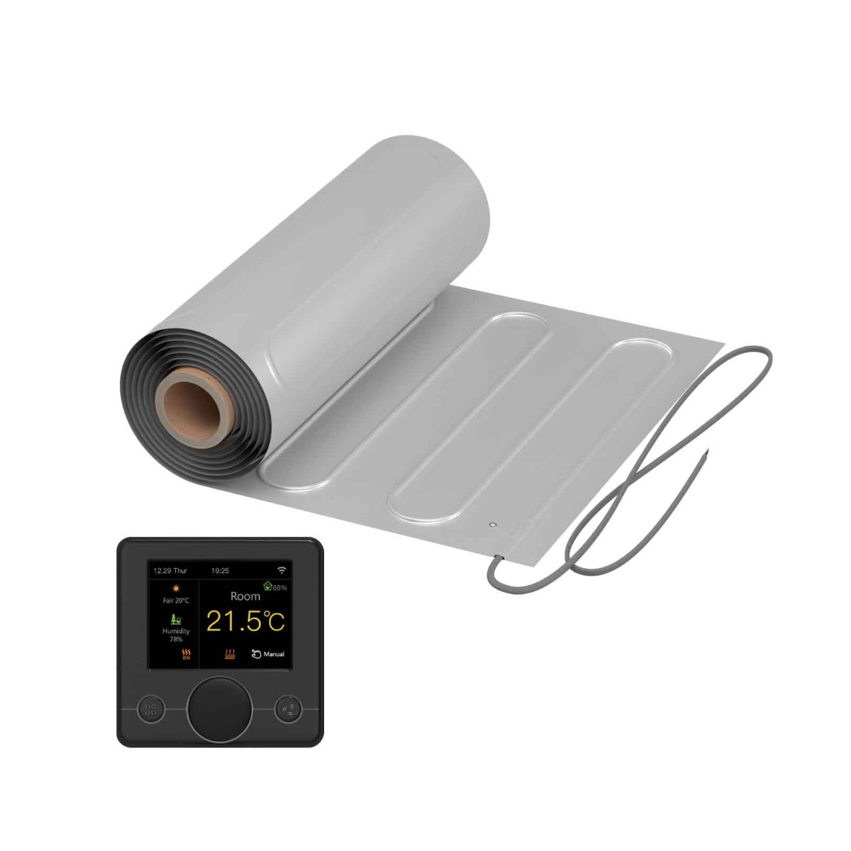 Bild von Elektrische Fußbodenheizung: Zweiader-Heizmatte mit Aluminiumfolie WARMON ALU 150 W/m² mit Smart Thermostat R7C-716 Smart WiFi Farb-LCD schwarz - 4 m²
